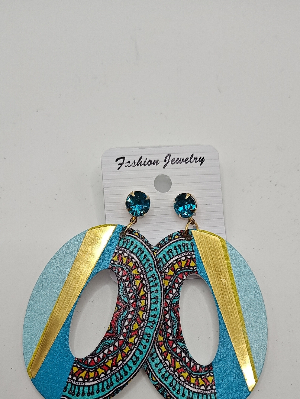 Fashion Jewelry Turquoise & Gold Mandala Tear Drop Screw On Earrings